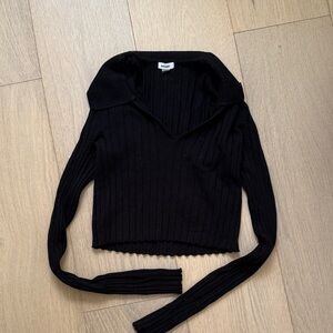Garage Black V-Neck Ribbed Cropped Sweater